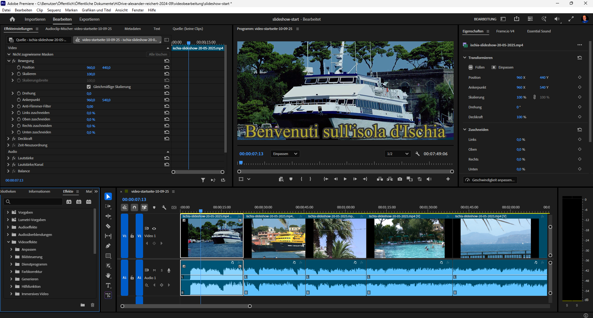 Die Programmoberfläche von Adobe Premiere Pro(fessional) am Beispiel eines eigenen Projektes